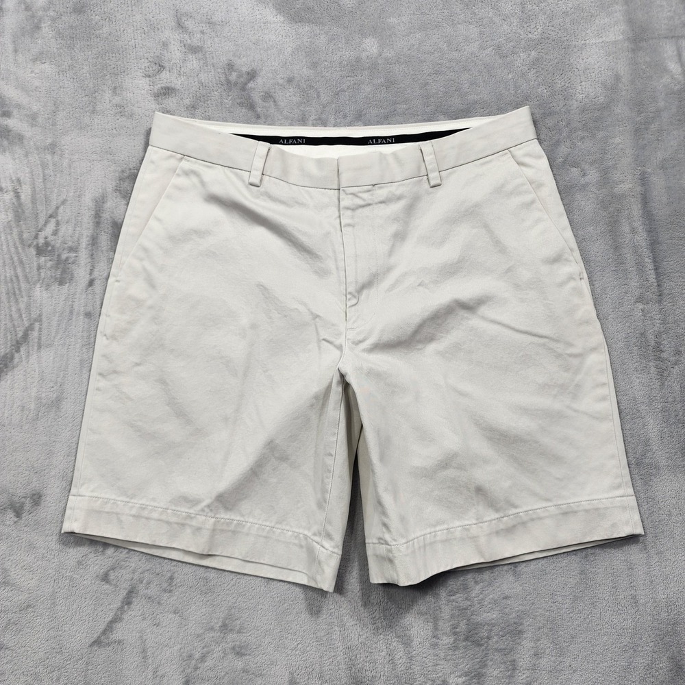 Alfani Shorts Mens 34 Beige Cotton Chino Flat Front 11 Inseam Casual Summer